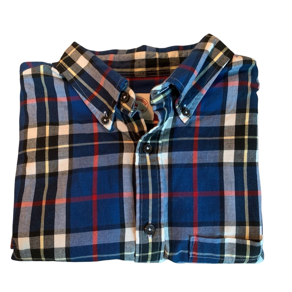 BROOKS BROTHERS RED FLEECE Men's Long Sleeve Cotton Blue Red Plaid Shirt L EUC‎